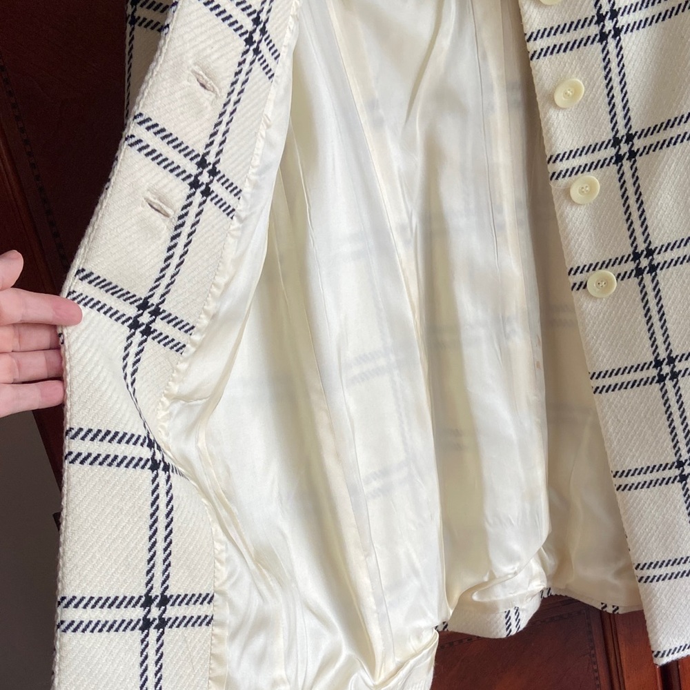 Vintage Valerie Stevens Cream Windowpane Plaid Coat with Black Grid - Picture 9 of 12